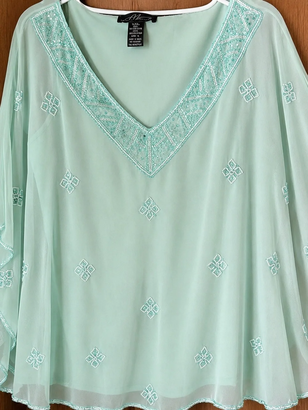 Midnight Velvet Green Beaded Blouse Women’s XL – - Picture 2 of 7